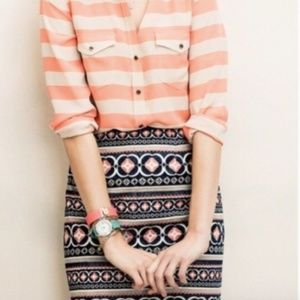 FOSSIL Embroidered Navy and Coral Evan Miniskirt 6